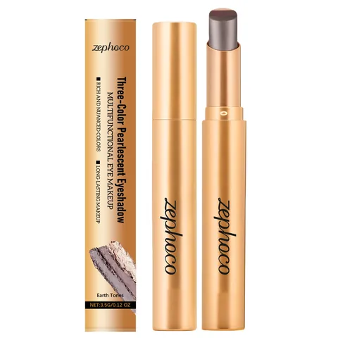 Zephoco Dreifarben Farbverlauf Perlmutt Lidschattenstift Erdtöne Langanhaltend Wasserdicht Schimmer Lidschatten Stift Für Damen
