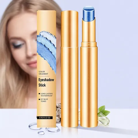Professioneller Lidschattenstift Eiskristall Blau Töne Langanhaltend Wasserfest Schimmer Make-up Tool Tragbares Goldrohr Cremiger Lidschatten Für Damen Alltag
