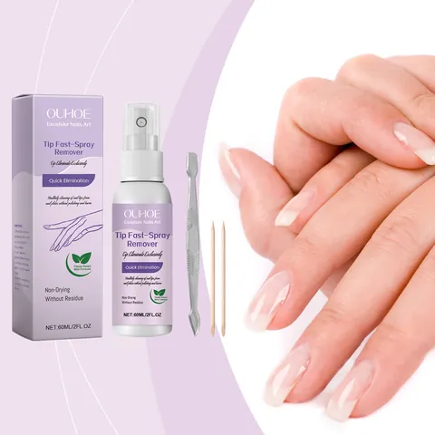 OUHOE Professional Gentle Plant Based Formula Nail Gel Polish Remover Spray Fast Acting Glue Dissolver With Steel Pusher And Wooden Sticks