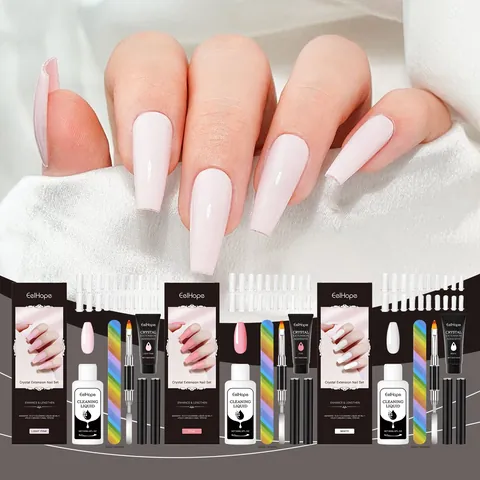 EELHOPE Crystal Extension Nail Kit With Poly Gel Solution Brush File And Nail Tips For DIY Professional Manicure Home Salon