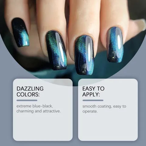 EELHOE Blue Black Cat Eye Magnetic Gel Polish Long Lasting Fast Drying Water-Based Aurora Nail Polish For Professional Salon Nail Art Manicure