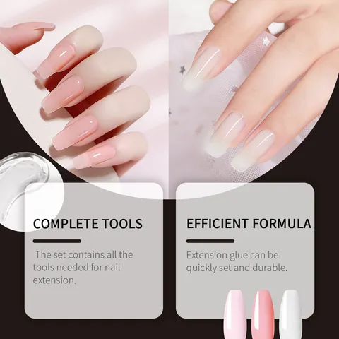 EELHOPE Crystal Extension Nail Kit With Poly Gel Solution Brush File And Nail Tips For DIY Professional Manicure Home Salon