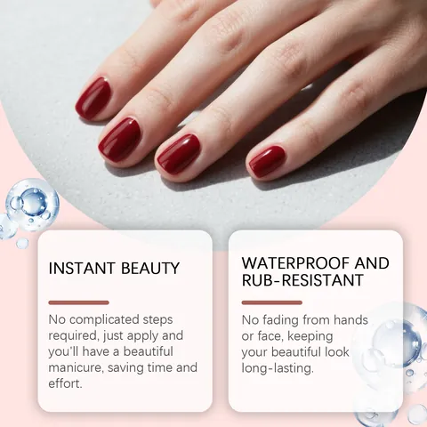 ZEPHOCO Waterproof 3D Glossy Nail Art Stickers Dark Red Wine Red Full Cover Nail Wraps Long Lasting DIY Salon Manicure Tips