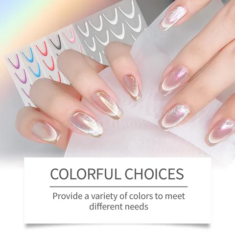 French Gradient Nail Stickers 23 Patches Self Adhesive Cat Eye Glitter Nail Wraps For Women DIY Manicure Decoration Set
