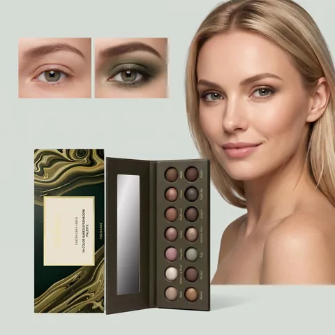 Professional 14 Color Eyeshadow Palette Earthy Gray Green Series Matte Shimmer Long Lasting Daily Eye Makeup For Women
