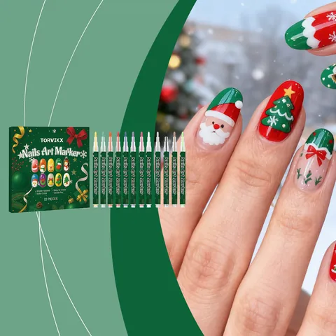 TORVIKX 12 Colores Navidad DIY Bolígrafos de Nail Art a Base de Agua Secado Rápido Bolígrafos de Pintura de Uñas Para Mujer