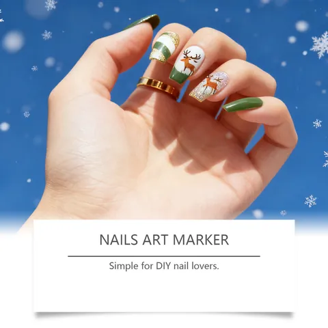 Juego de 12 Colores de Marcadores de Arte de Uñas de Navidad Pluma de Graffiti DIY Punta Fina Secado Rápido Impermeable Bolígrafos de Pintura de Dibujo de Uñas para Decoración de Uñas de Vacaciones