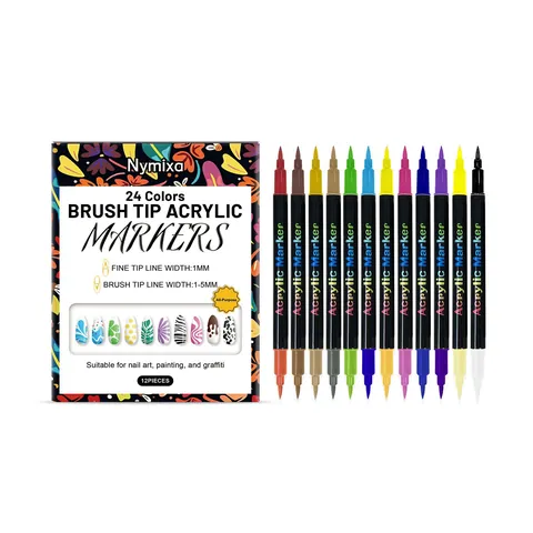Nymixa Juego de Plumas de Graffiti para Arte de Uñas Doble Punta Secado Rápido Marcador Acrílico Impermeable para Pintura DIY Herramientas