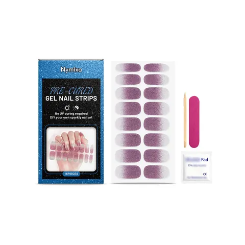 Colorful Soft Gel Nail Strips Glitter Gradient DIY Nail Art Stickers With Nail File And Prep Pad No UV Light Required