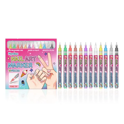 Nymixa Rotuladores de Nail Art Multicolor Punta Fina Tinta a Base de Agua DIY Graffiti Pintura Dibujo Herramienta de Manicura para Mujer DIY Decoración de Uñas