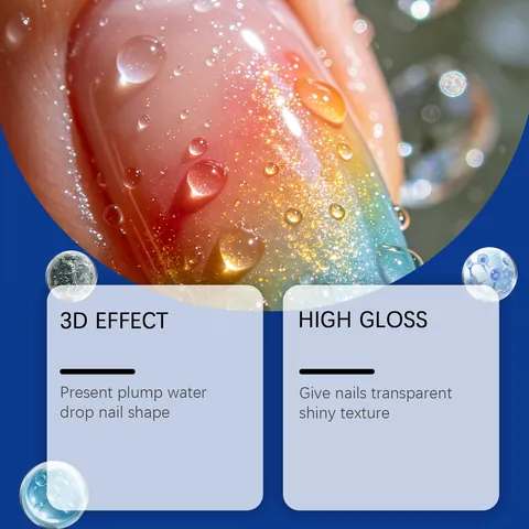 Nymixa Water Drops Top Coat Gel 3D Effect High Gloss UV LED Cured Reinforcement Durable Nail Art Polish Glue For Women Manicure