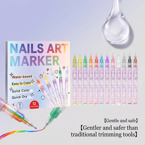 12 Colores Marcadores de Arte de Uñas Punta Fina 0.5mm Base de Agua Pluma de Graffiti Impermeable Herramienta de Manicura DIY Mujer