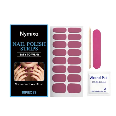 Nymixa Semi-Cured Gel Nail Strips Magenta Waterproof Long Lasting Salon Quality DIY Nail Art Stickers Set
