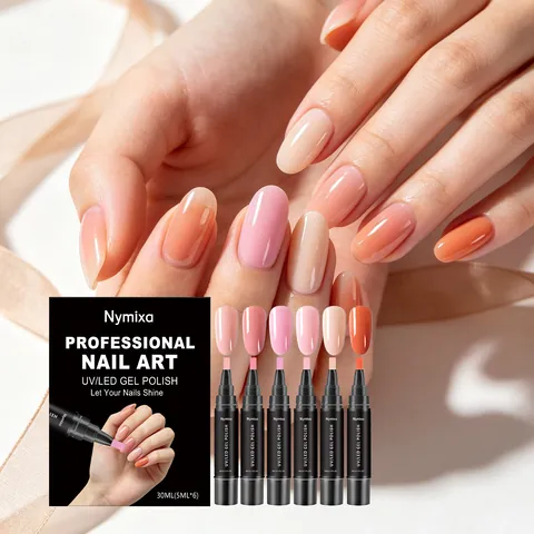 Nymixa Gel Polish Pen Set 6 Colors Vibrant UV LED Nail Art Pens Smooth Application Professional Nail Painting Design For Women
