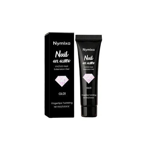 Nymixa Glitter Nail Extension Gel Shimmer Pink Long Lasting UV LED Soak Off Polygel For Professional DIY Nail Art Manicure