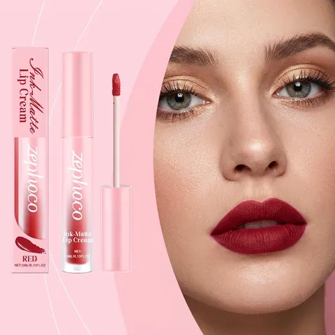 ZEPHOCO True Red Matte Lip Glaze Waterproof Non-Stick Long Lasting Velvet Lip Gloss For Women Makeup