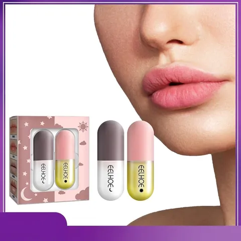 EELHOE Tag Und Nacht Lippenaufpolsterer Set Feuchtigkeitsspendend Lippenvergrößerer Kapsel Ingwer Minze Lippenöl Für Volle Lippen Pflege