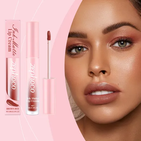 ZEPHOCO Matte Lip Cream Brown Red Moisturizing Silk Smooth Liquid Lipstick For Women Daily Dating Makeup Lip Gloss