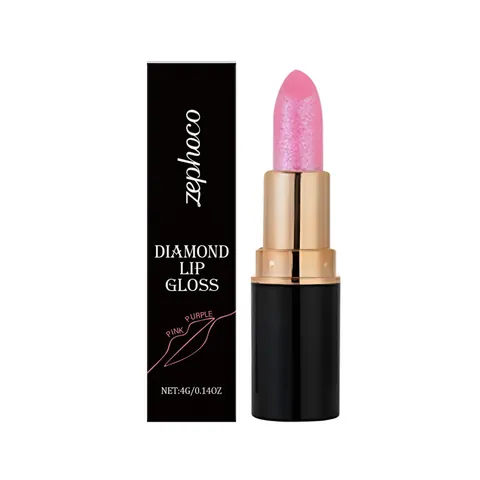 Zephoco Rosa Púrpura Diamante Brillo Labial Reluciente Brillo Lápiz Labial Alto Brillo Suave Hidratante Maquillaje Cosmético Mujer