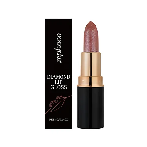 ZEPHOCO Reddish Brown Diamond Lip Gloss Shimmer Glitter Lipstick High Shine Smooth Long Lasting Hydrating Lip Makeup For Women