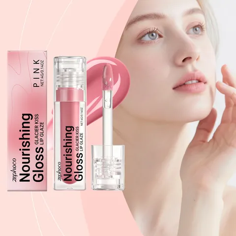 ZEPHOCO Pink Glacier Kiss Lip Gloss Hydrating Moisturizing Non Sticky Plumping Lip Glaze With Vitamin E Hyaluronic Acid Women Makeup
