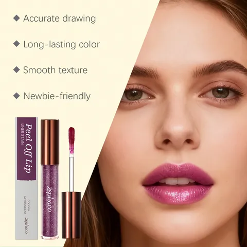 Zephoco Peel Off Lip Liner Stain Purple Glitter Long Lasting Smooth Smooth Waterproof Natural Lip Gloss Lip Tint for Women Daily