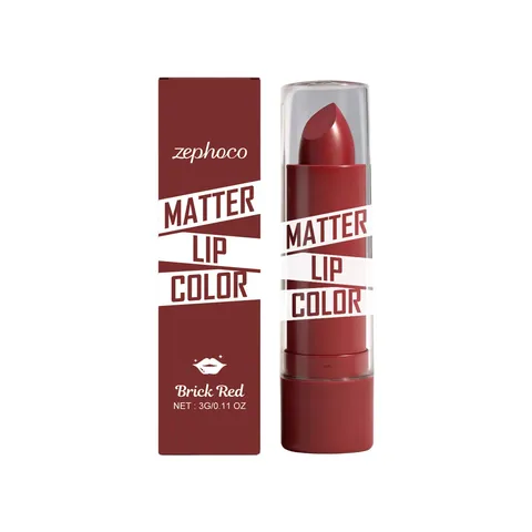 Lápiz Labial Hidratante Rojo Ladrillo Zephoco Color de Labios Mate Larga Duración No se Pega Maquillaje de Labios Suave Hidratante Mujer