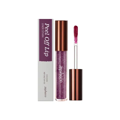 Zephoco Peel Off Lip Liner Stain Purple Glitter Long Lasting Smooth Smooth Waterproof Natural Lip Gloss Lip Tint for Women Daily