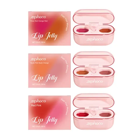 Zephoco Dual Color Lip Jelly Glass Texture Moisturizing Long Lasting Lip Gloss Heart Design Women Makeup