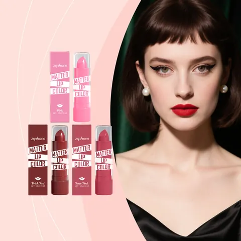 Lápiz Labial Hidratante Zephoco Color Mate Larga Duración Bálsamo Labial para Maquillaje Diario Mujer 3g