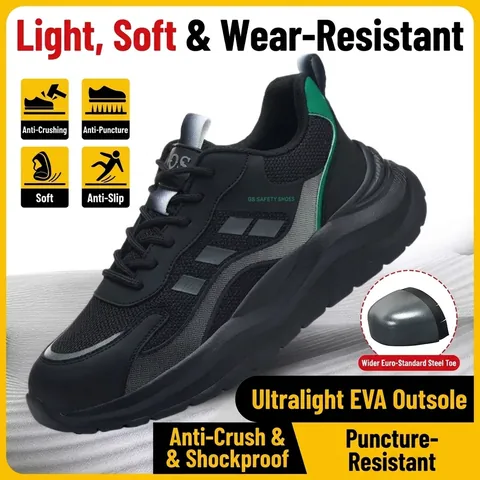 Men Steel Toe Safety Shoes Lightweight Breathable Mesh Work Sneakers Puncture Proof Anti-smashing Protective Industrial Footwear