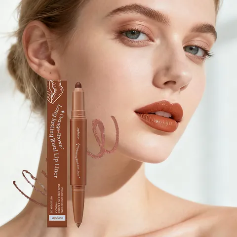 Zephoco Orangebraun Doppelendiger Lippenkonturenstift Seidig Feuchtigkeitsspendend Wasserdicht Langlebig Lippen Make-up Tool Für Damen Alltag Kosmetik