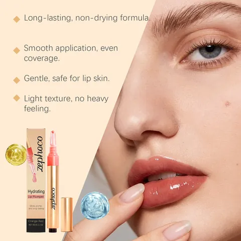 Zephoco Hydrating Lip Plumper Orangerot Lippen Gloss Langanhaltend Feuchtigkeitsspendend Glänzender Lippenstift Für Damen Make-up