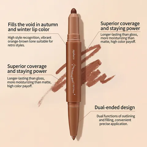 Zephoco Orangebraun Doppelendiger Lippenkonturenstift Seidig Feuchtigkeitsspendend Wasserdicht Langlebig Lippen Make-up Tool Für Damen Alltag Kosmetik