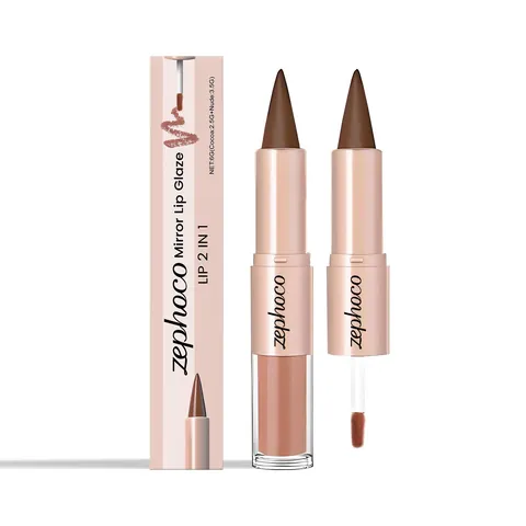 Zephoco 2 en 1 Espejo Esmalte de Labios Cacao Nude Lápiz Labial Hidratante Impermeable Larga Duración Maquillaje Natural Mujer