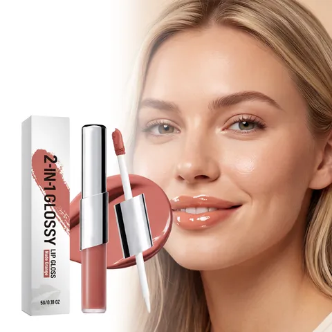 Two-In-One Glossy Lip Gloss Nude Orange Dual-Ended Hydrating Long Lasting Shiny Liquid Lipstick For Women Daily Makeup Moisturizing