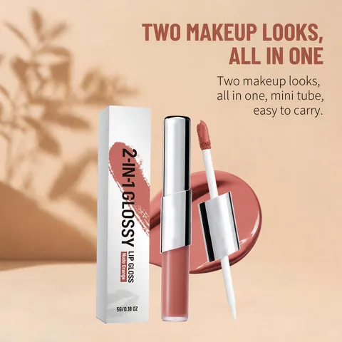 Two-In-One Glossy Lip Gloss Nude Orange Dual-Ended Hydrating Long Lasting Shiny Liquid Lipstick For Women Daily Makeup Moisturizing
