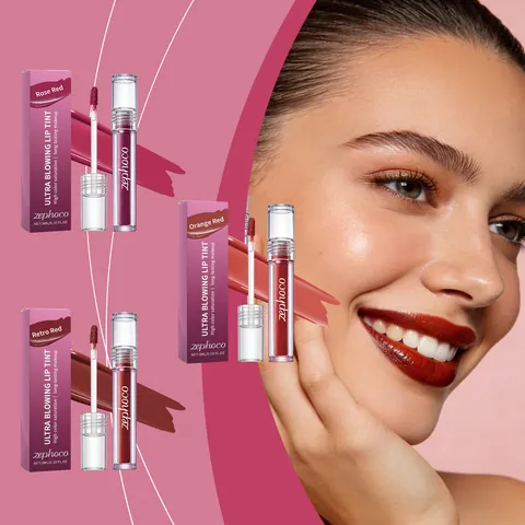 Zephoco Ultra Blowing Lip Tint Natural Glossy Lip Glaze Long Lasting Moisturizing Non Sticky Smooth Daily Portable Lip Makeup