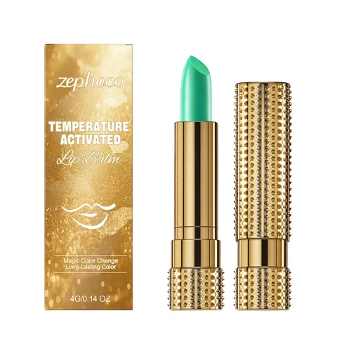 Lápiz Labial Hidratante Mágico que Cambia de Color Estuche con Remaches Dorados Bálsamo Labial Nutritivo Suave de Larga Duración para Maquillaje de Mujer
