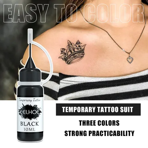 EELHOE Waterproof Temporary Tattoo Juice Ink Set Semi-Permanent Body Art Liquid With Hollow Stencils For Men Women