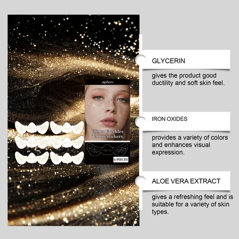 Gold Glitter Freckles Temporary Tattoo Stickers Waterproof Metallic Star Face Makeup Stickers For Festival Party Women Fashion