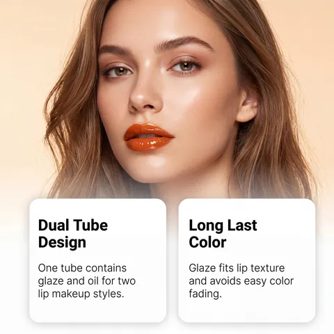 Two-in-One Glossy Lip Gloss Long Lasting Moisturizing Orange Brown Mirror Finish Lip Glaze With Lip Liner Brush Women Makeup