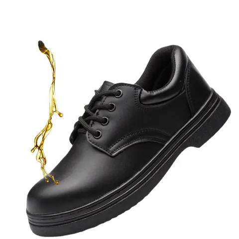Men's Chef Shoes Anti-Slip Waterproof Oil-Proof Genuine Cowhide Steel Toe Safety Shoes Work Boots For Kitchen Restaurant
