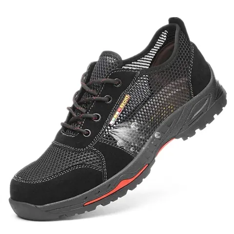 Zapatos de Seguridad Transpirables Puntera de Acero Botas de Trabajo Anti-Perforación Flyknit Mesh Calzado de Protección Industrial para Hombres Mujeres