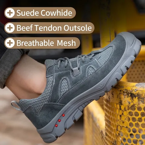 Stahlkappen Sicherheitsschuhe Damen Herren Atmungsaktiv Mesh Wildleder Arbeitsstiefel Anti-Smashing Pannenfest Industrie Schutzschuhe