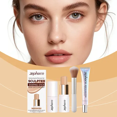 Zephoco Medium Skin Tone Contour Makeup Set Sculpting Stick Sensitive Skin Cream Brush Professional Face Sculpting For Women
