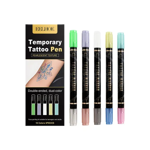 EELHOE Stylo Tatouage Temporaire Pailleté à Double Extrémité Nacré Marqueur de Peinture Corporelle Visage pour Ados Adultes Maquillage Fête