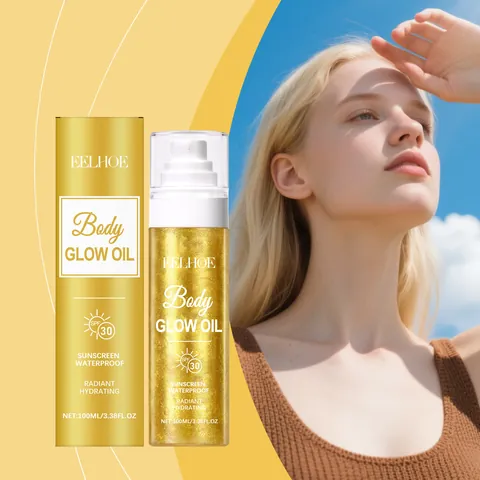 EELHOE Body Glow Oil SPF 30 Shimmering Waterproof Sunscreen Shimmer Oil For Radiant Hydrating Skin Summer Beach Party Women Beauty