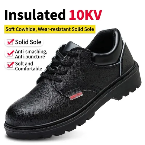 10KV Electrical Insulated Safety Shoes Men Cowhide Work Boots Anti-Smashing Anti-Puncture Protective Labor Footwear Non-Slip Solid Sole