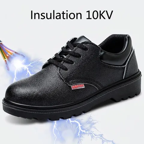 10KV Electrical Insulated Safety Shoes Men Cowhide Work Boots Anti-Smashing Anti-Puncture Protective Labor Footwear Non-Slip Solid Sole